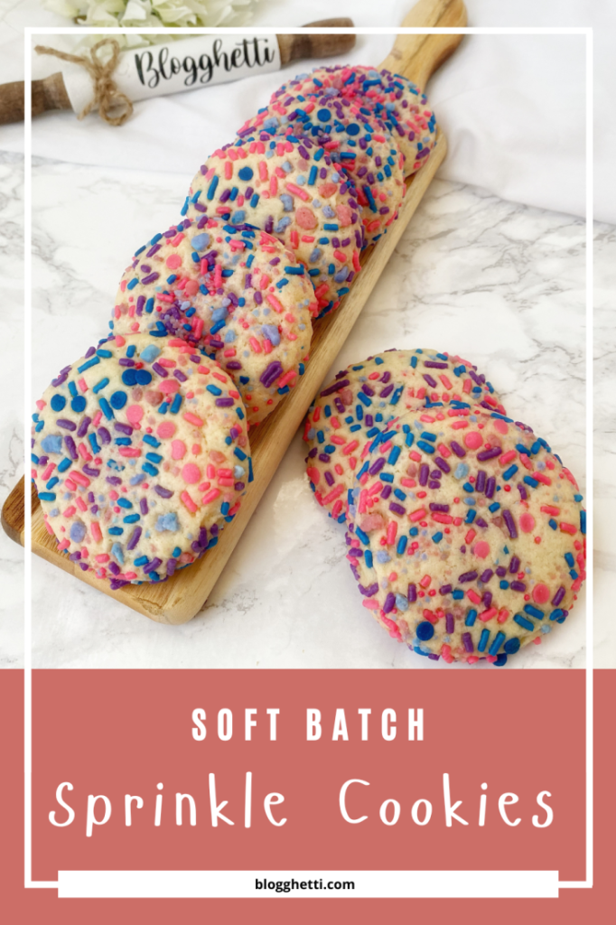 Soft batch sprinkle cookies image with text