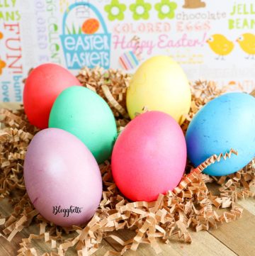 close up of pretty Easter eggs dyed with food coloring