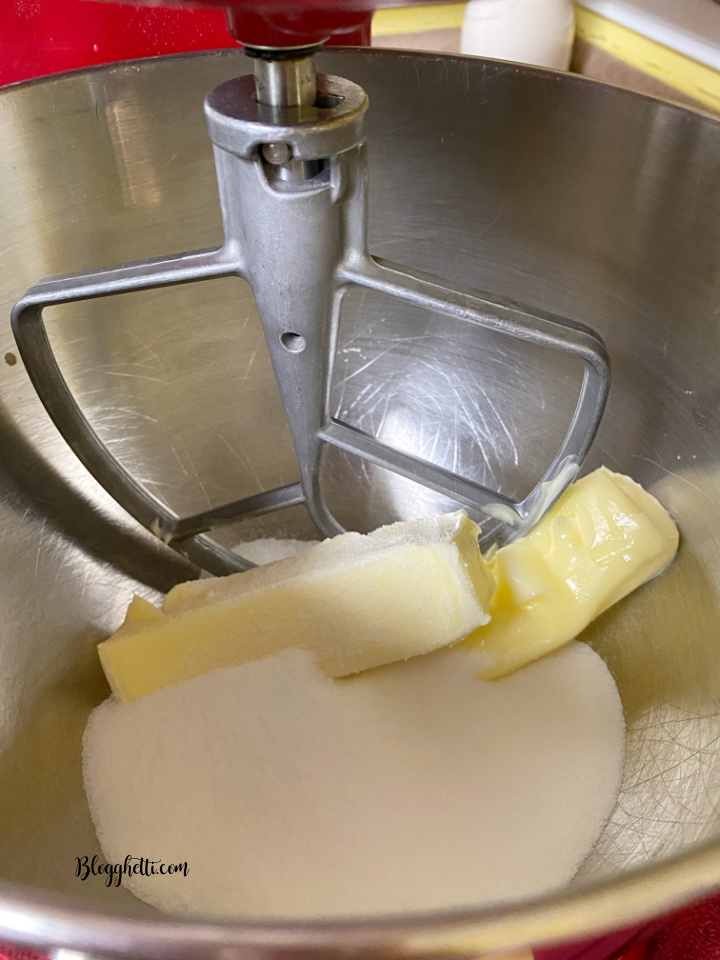 creaming butter and sugar in mixing bowl for cookies