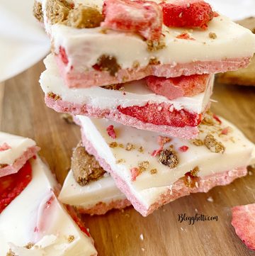 cut pieces of strawberry candy bark