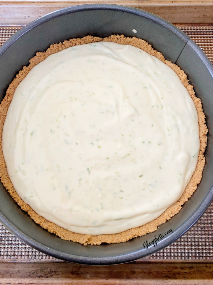 key lime pie ready to bake in springform pan