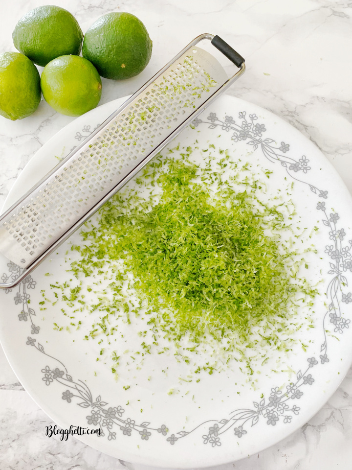 key lime zest on plate with zester