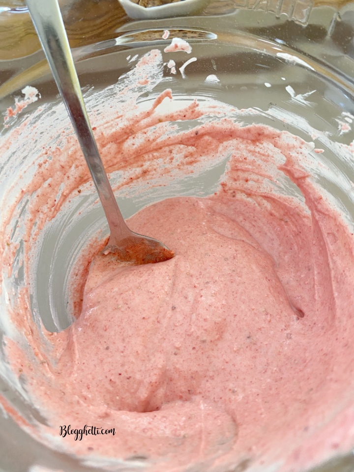 melted white chocolate with strawberry powder mixed in
