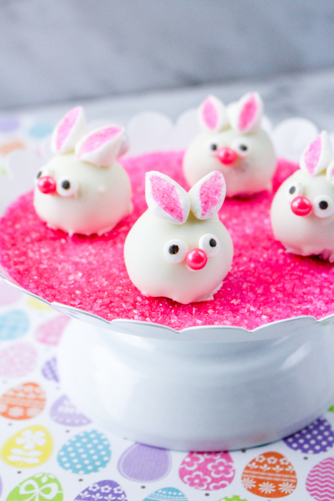 cake stand with oreo bunny truffles
