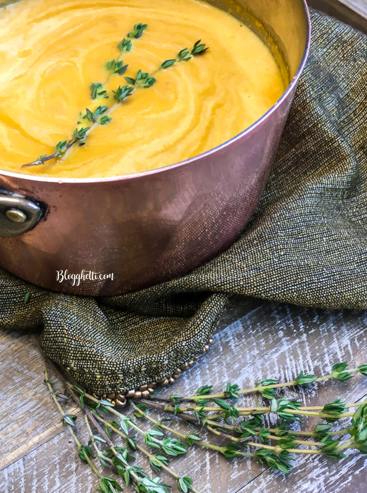 creamy vegan carrot ginger soup with thyme