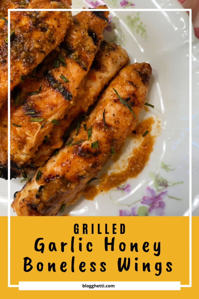 Grilled Garlic Honey Boneless Wings image with text