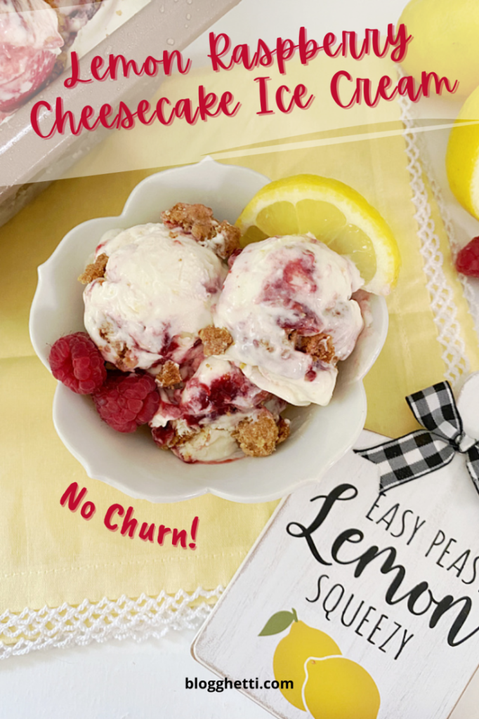 Lemon Raspberry Cheesecake Ice Cream image with text