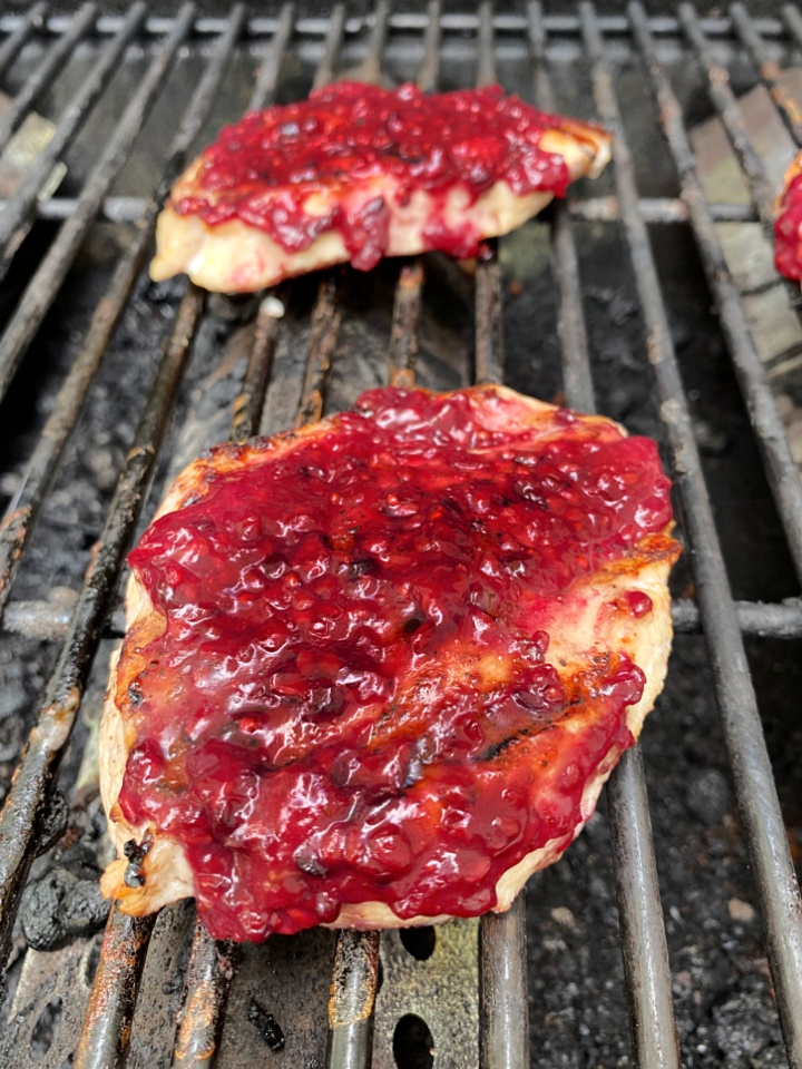 grilling chicken with fruit glaze