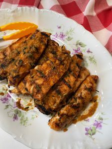overhead shot of spicy honey garlic chicken tenders