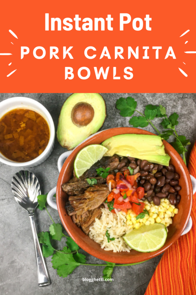 Instant Pot Pork Carnita Bowls image with text