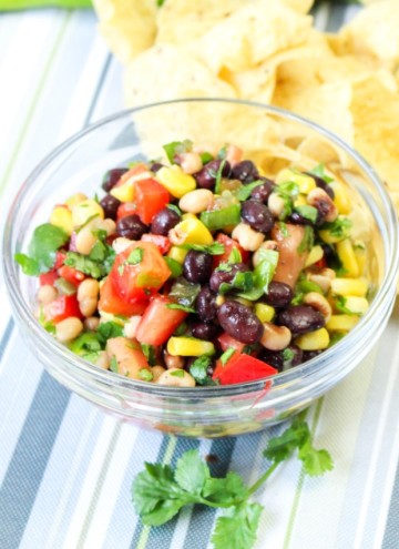 close up of cowboy caviar dip in small glass bowl