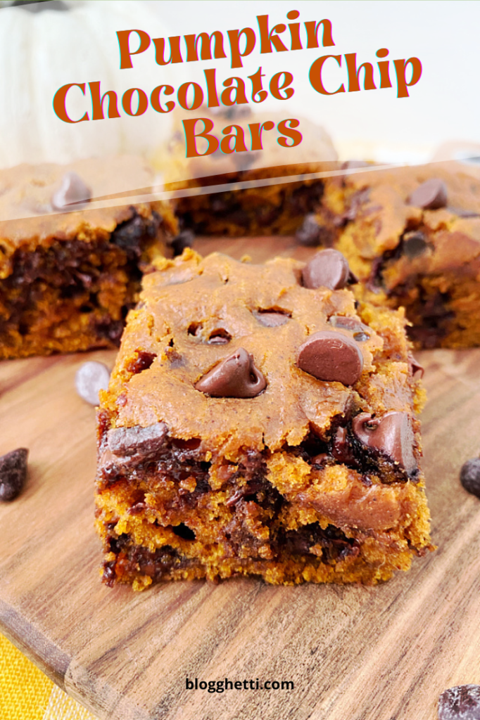 image of pumpkin chocolate chip bars with a text overlay