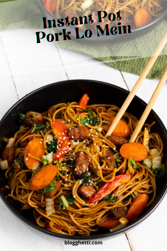 Instant Pot Pork Lo Mein image with text overlay