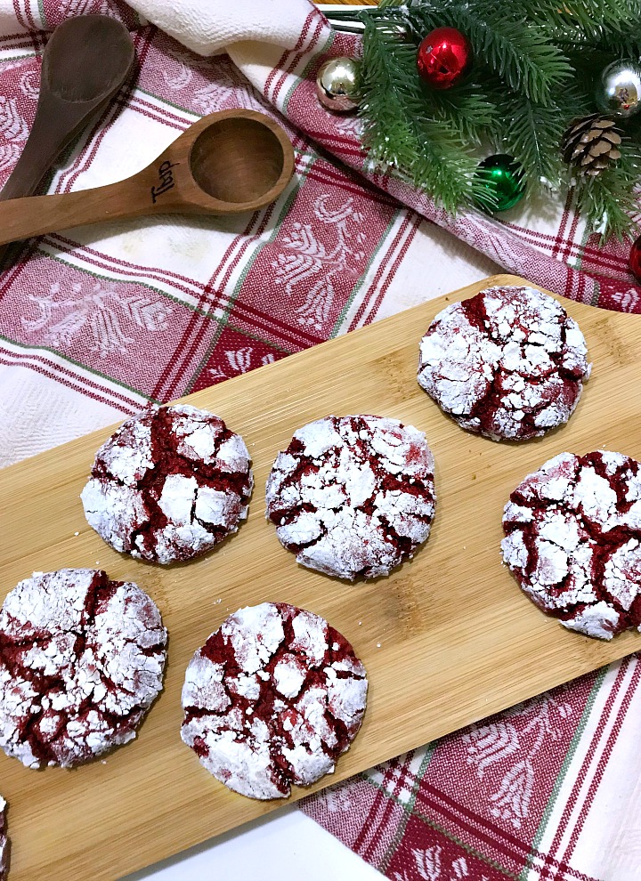 Red Velvet Crinkle Cookies recipe is perfect for Christmas cookie trays and to give as gifts, or you can just do what we did and eat them while we were watching the new season of The Crown. 