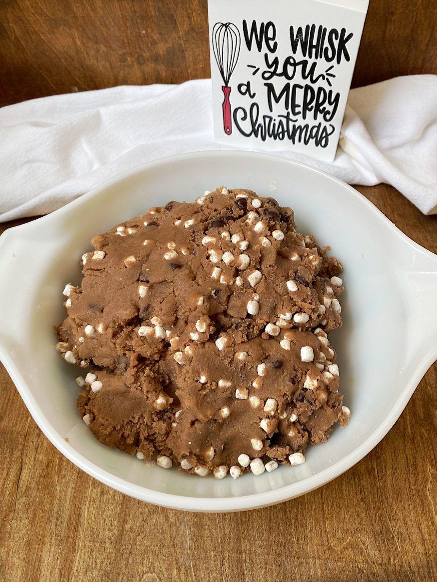 hot cocoa cookie dough in white bowl