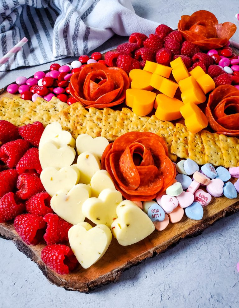 Valentine’s Charcuterie Board with Pepperoni Roses