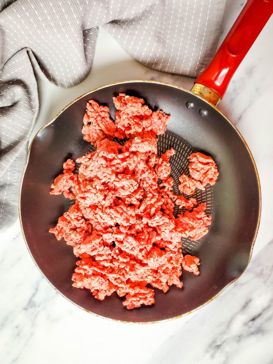 brown the ground beef in a skillet