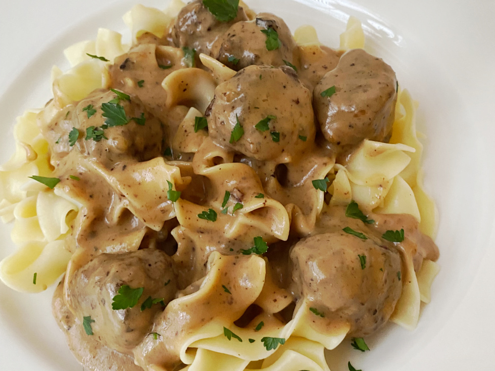 delicious and flavorful classic Swedish meatballs served over egg noodles