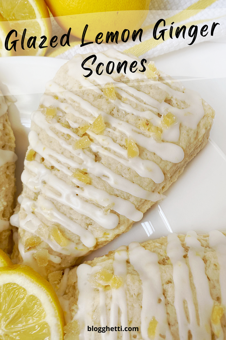 Glazed lemon ginger scones image with text