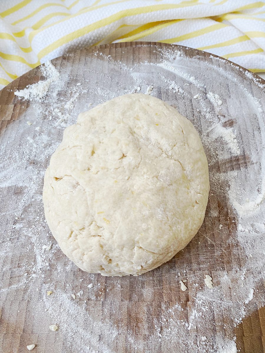 lemon ginger scone dough on floured board