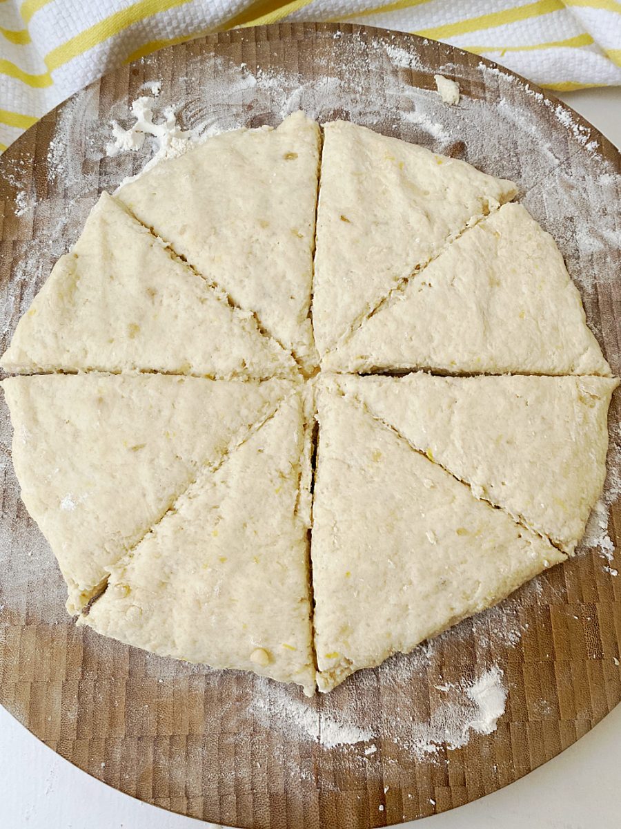 scone dough cut into 8 triangles