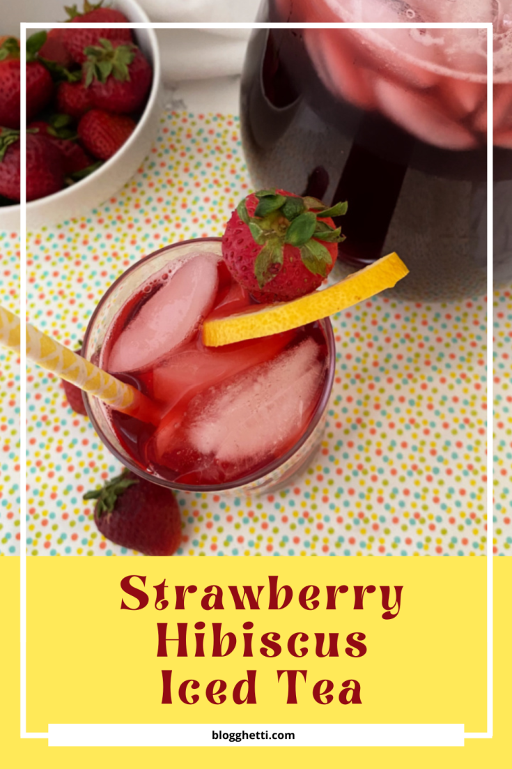 image of strawberry hibiscus iced tea with text overlay (1)