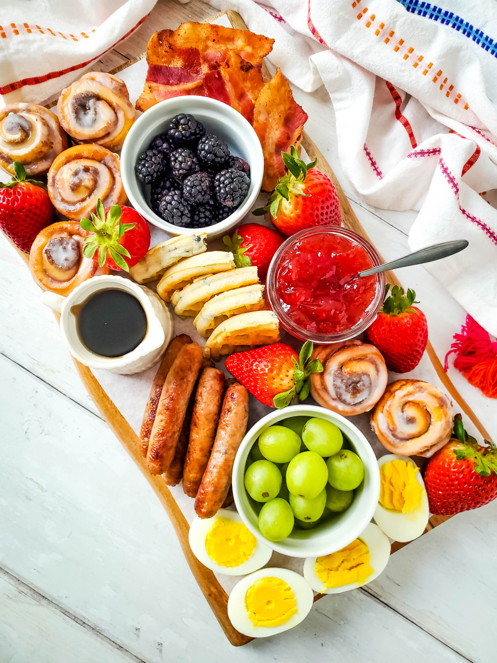 overhead shot of brunch charcuterie board