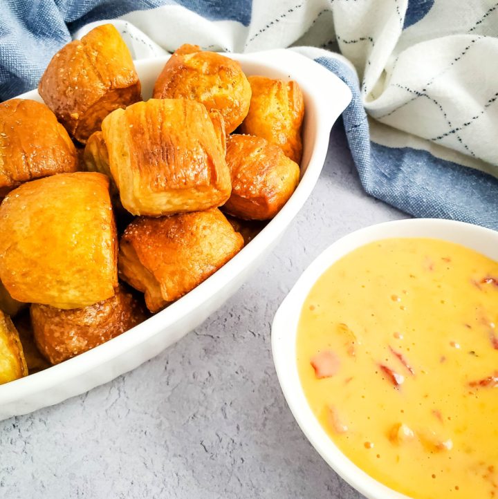 Homemade Soft Pretzel Bites with Cheese Dip