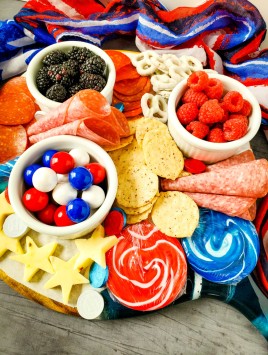 close up of charcuterie board with patriotic colors