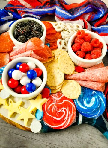 close up of charcuterie board with patriotic colors