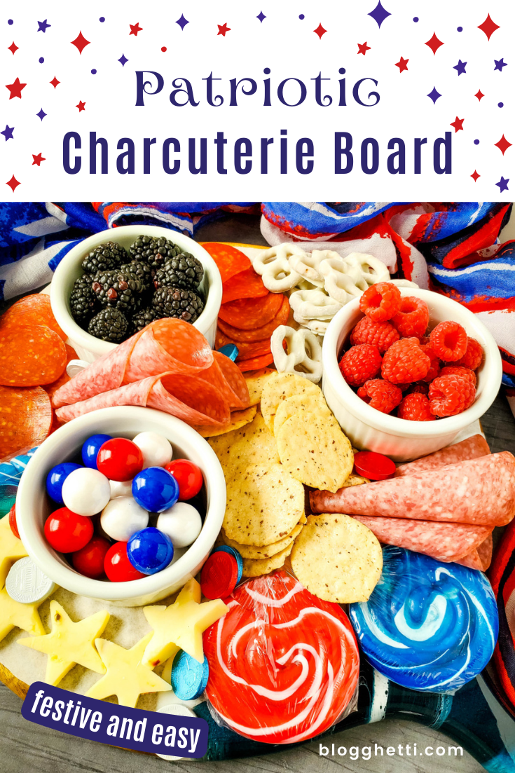festive and easy patriotic charcuterie board image with text overlay