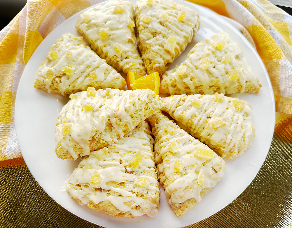 orange ginger scones with candied ginger