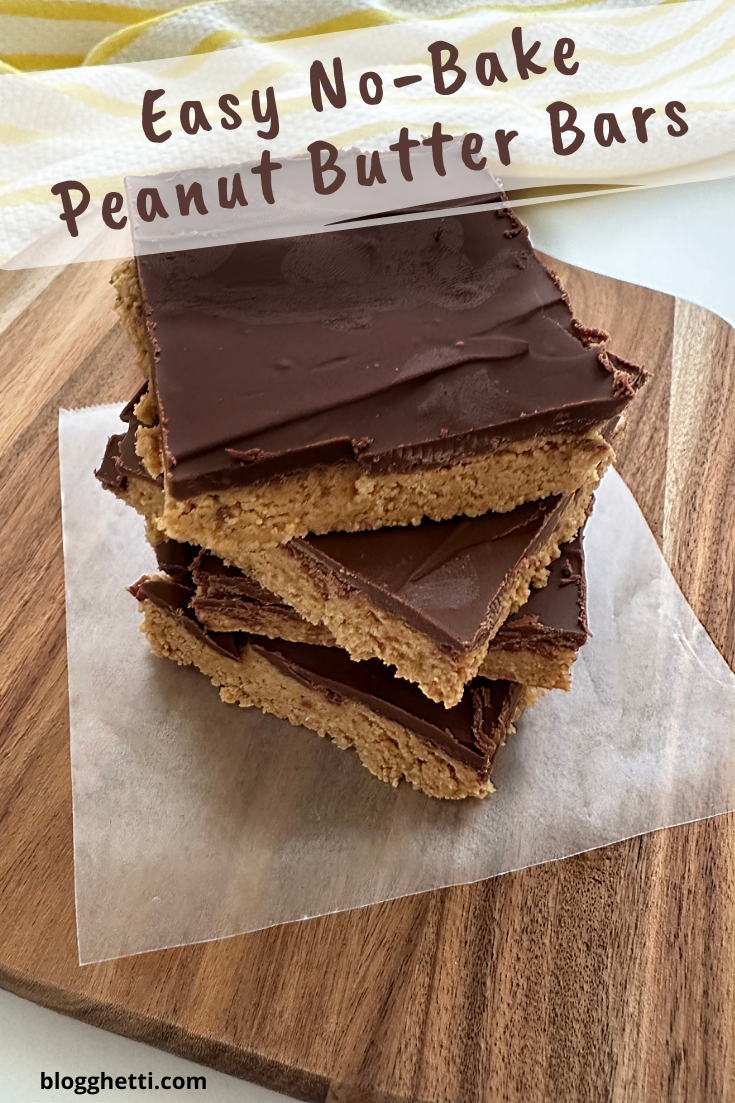 easy no bake peanut butter bars image with text overlay