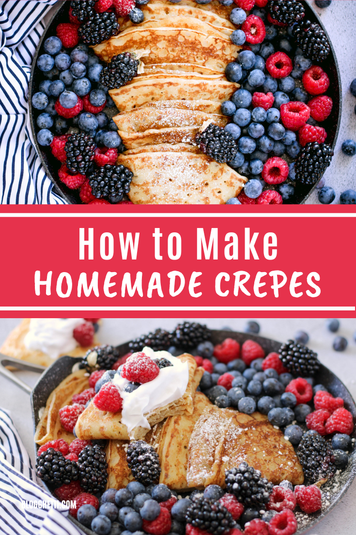 how to make homemade crepes with fruit image with text