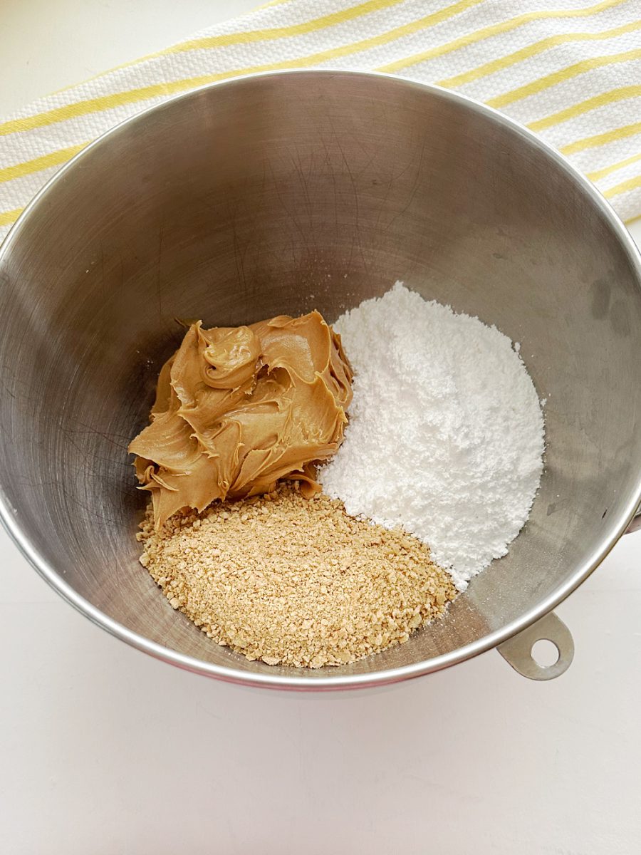 mixing bowl with ingredients for PB bars