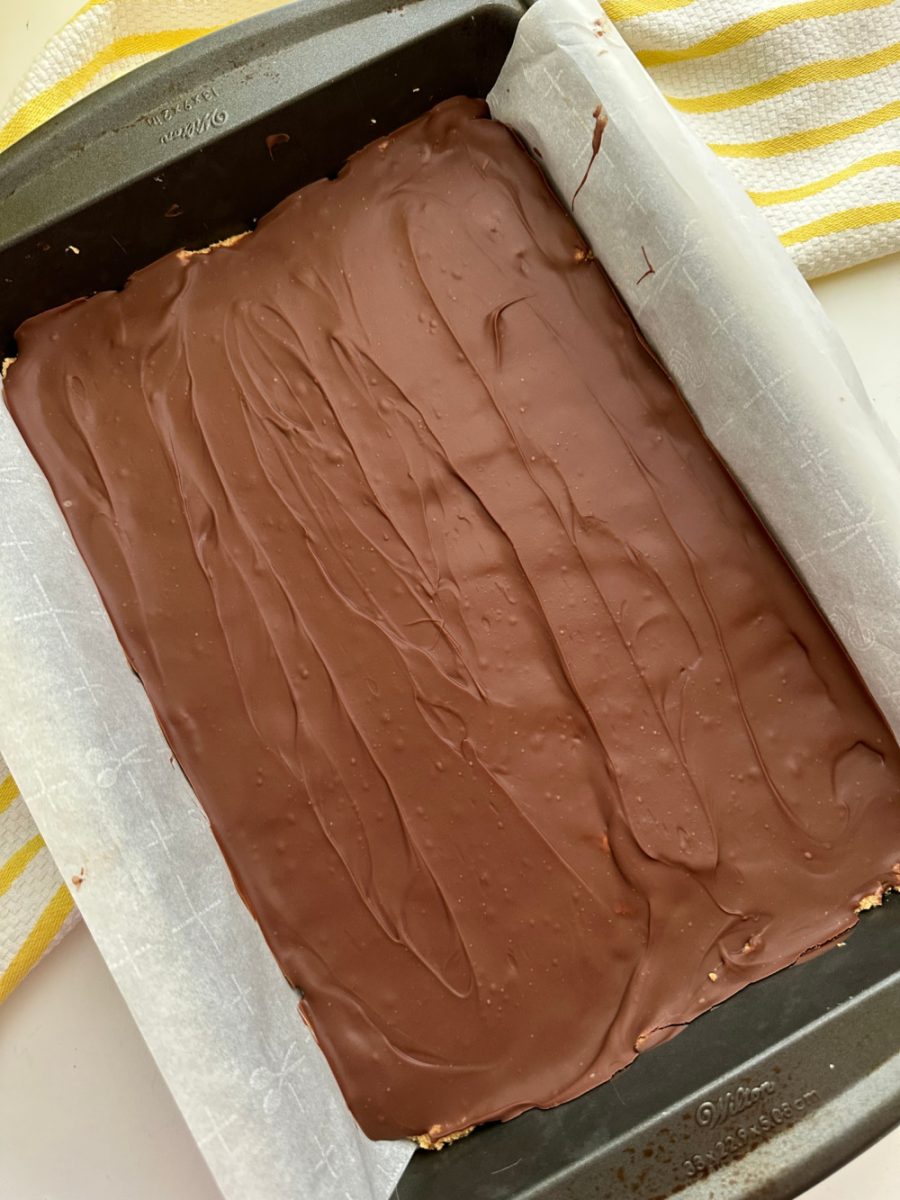 pan of chilled peanut butter bars