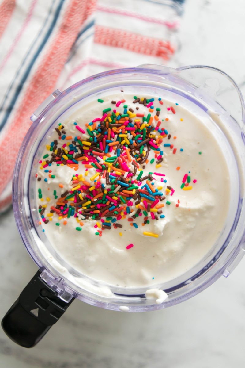 fold in sprinkles into milkshake in blender
