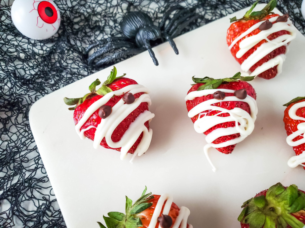 cute and easy mummies made with strawberries