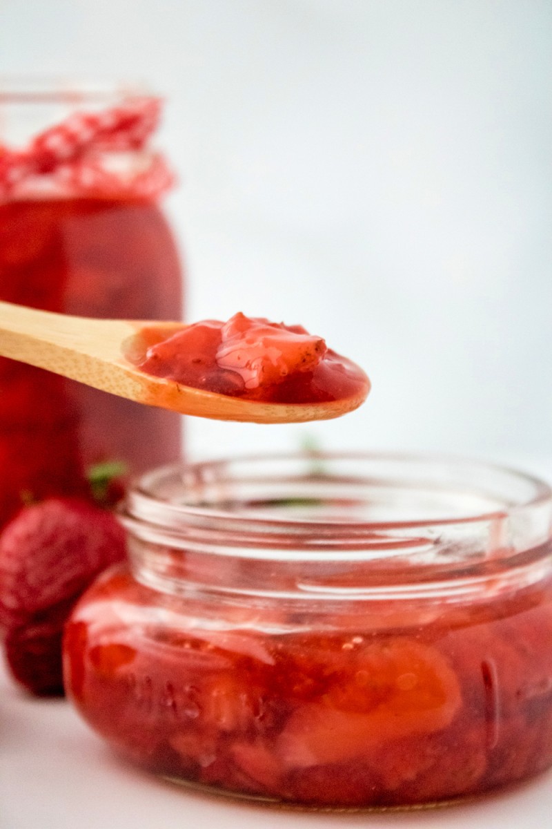 spoonful of strawberry preserves made without pectin