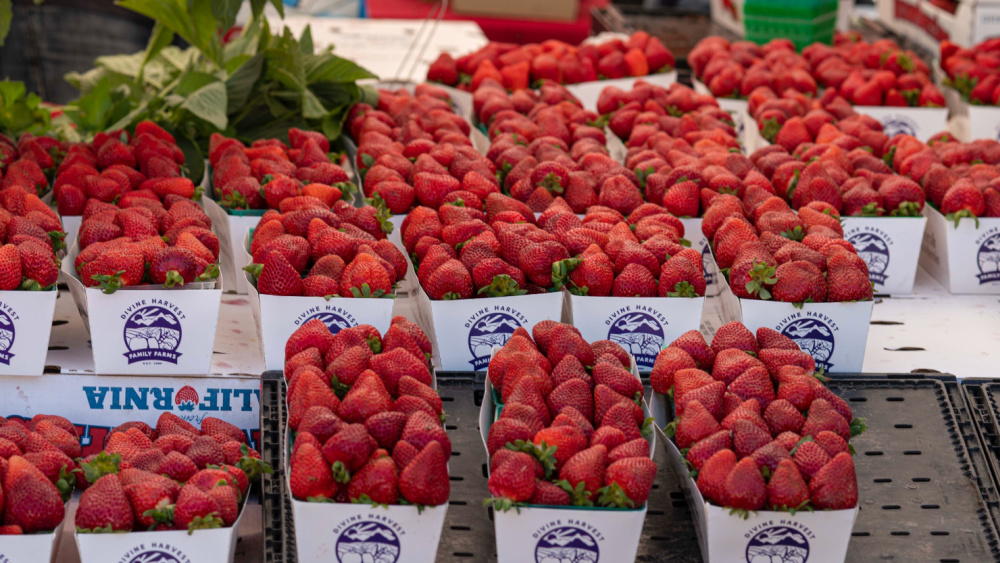 strawberries at a farmers market