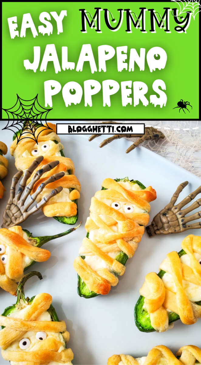Halloween Mummy Jalapeno Poppers image with text overlay