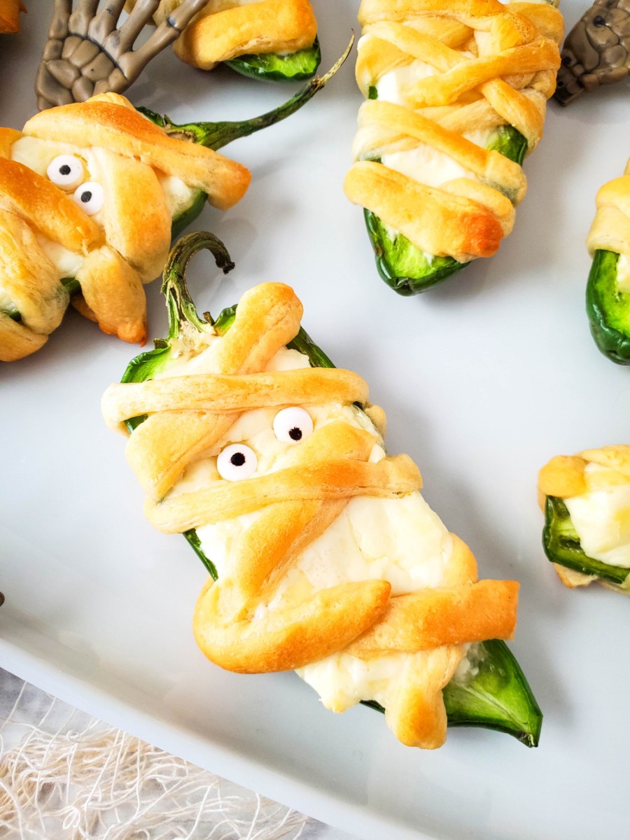 cute mummy jalapeno popper with candy eyes
