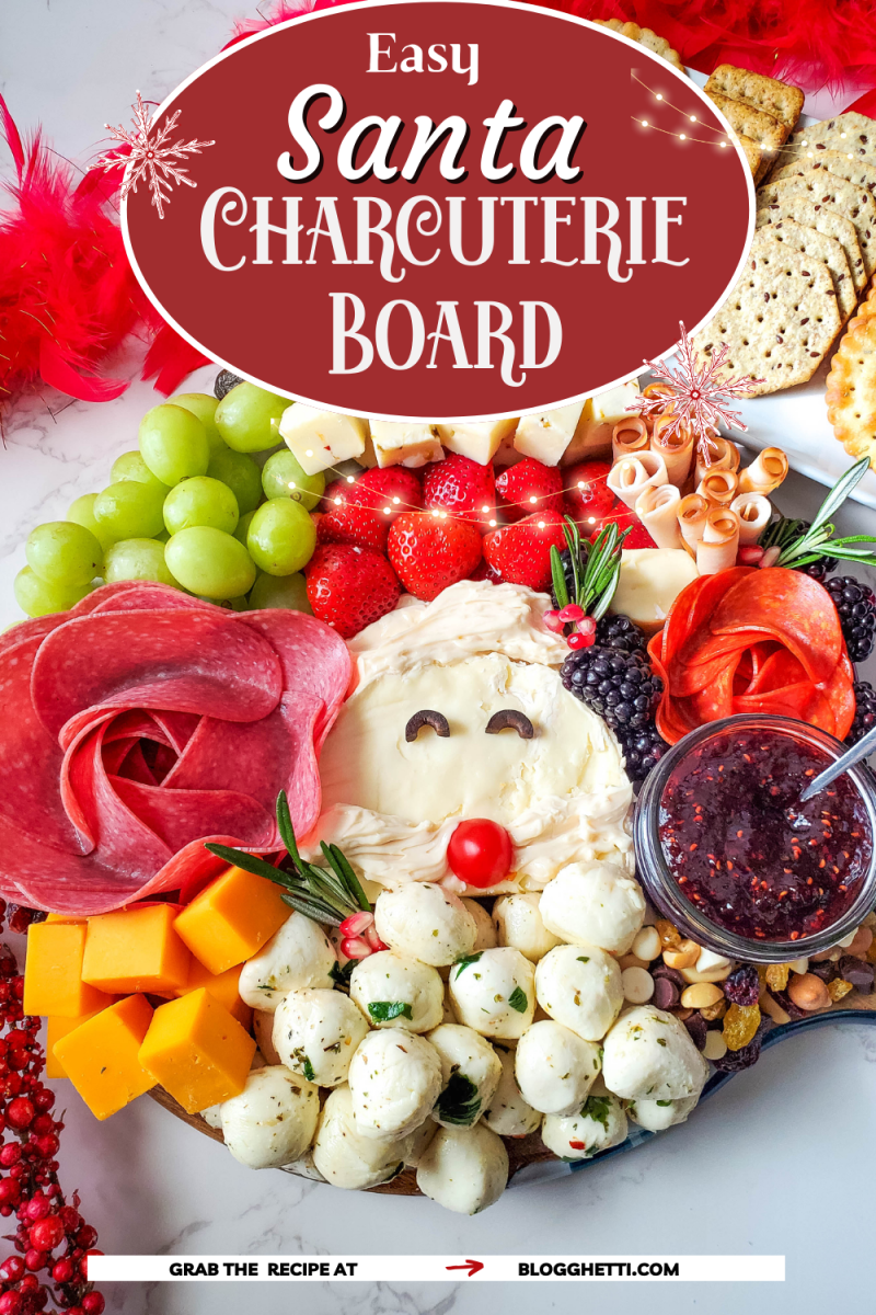 Easy Santa Charcuterie Board for Christmas with text