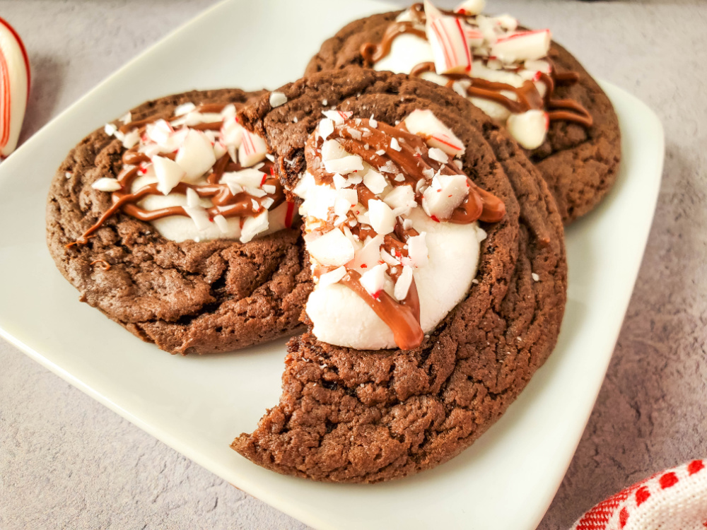 Hot Cocoa Candy Cane Cake Mix Cookies made with a cake mix