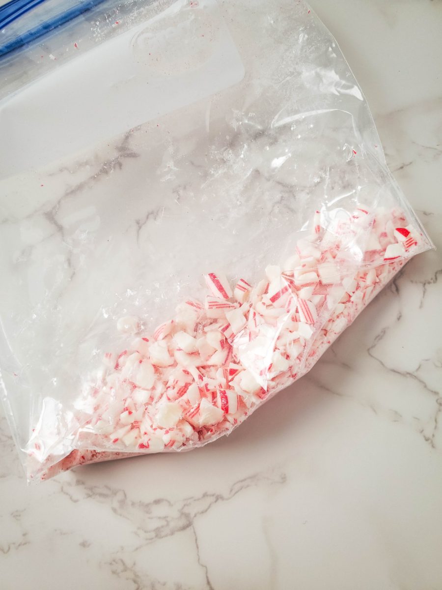 crushing candy canes in plastic bag