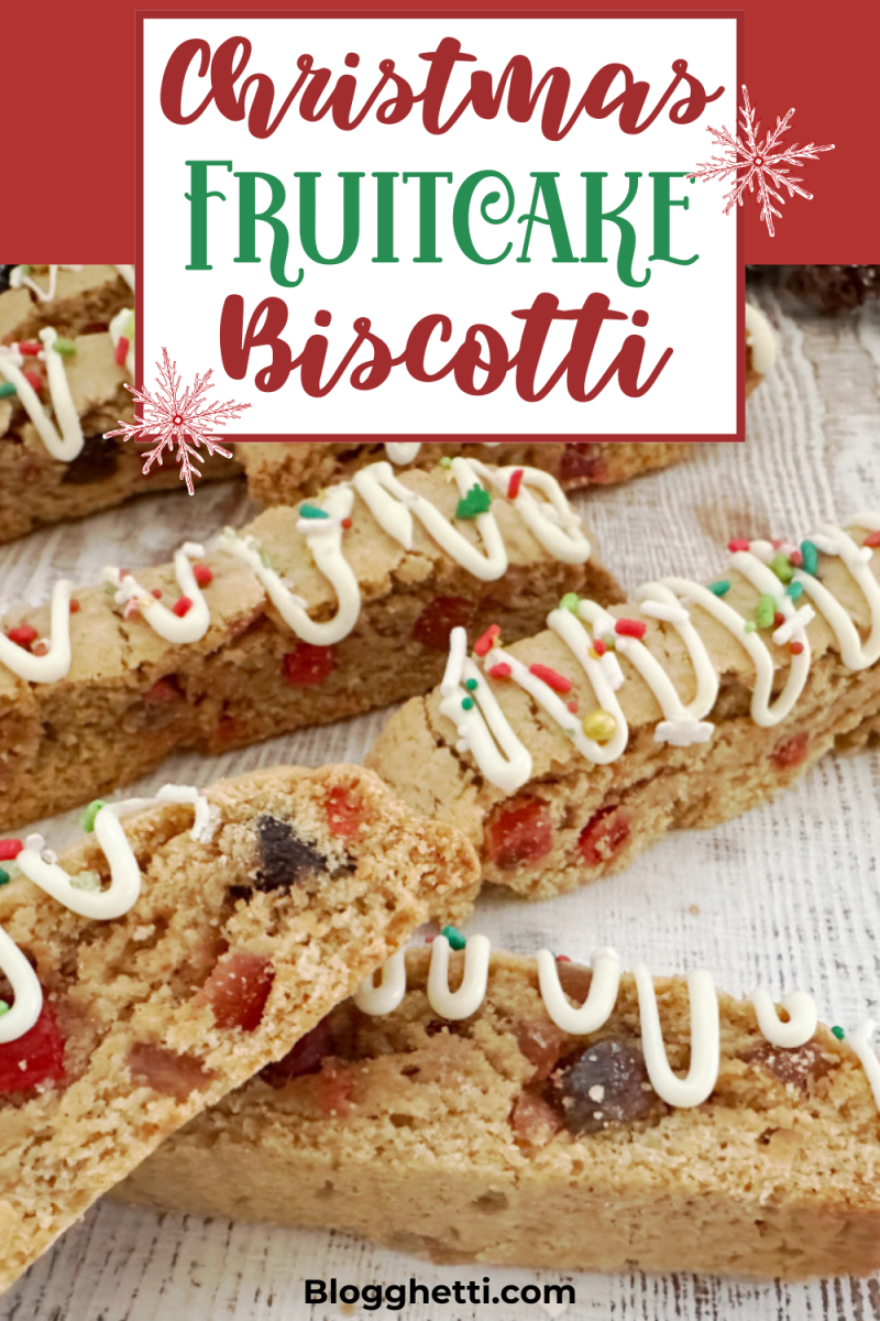 christmas fruitcake biscotti image with text
