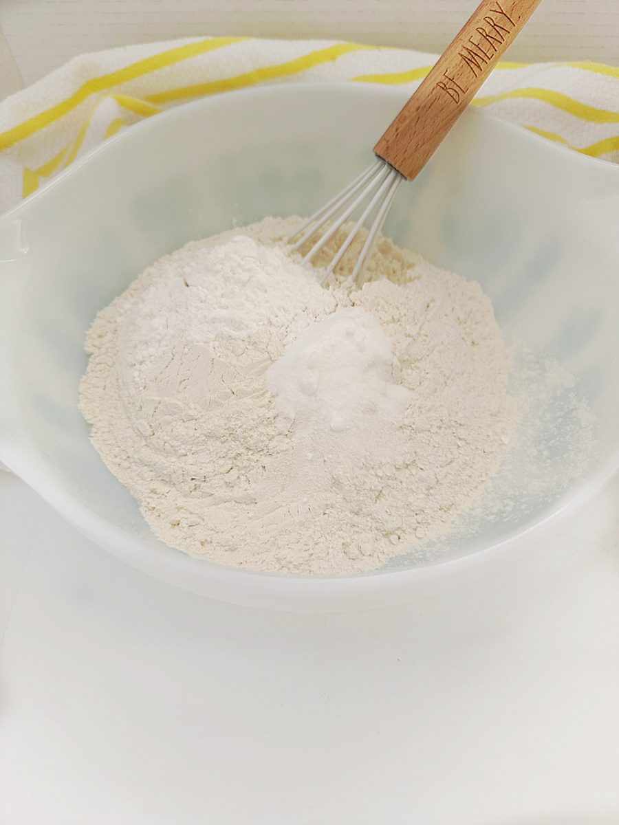 dry ingredients in white bowl