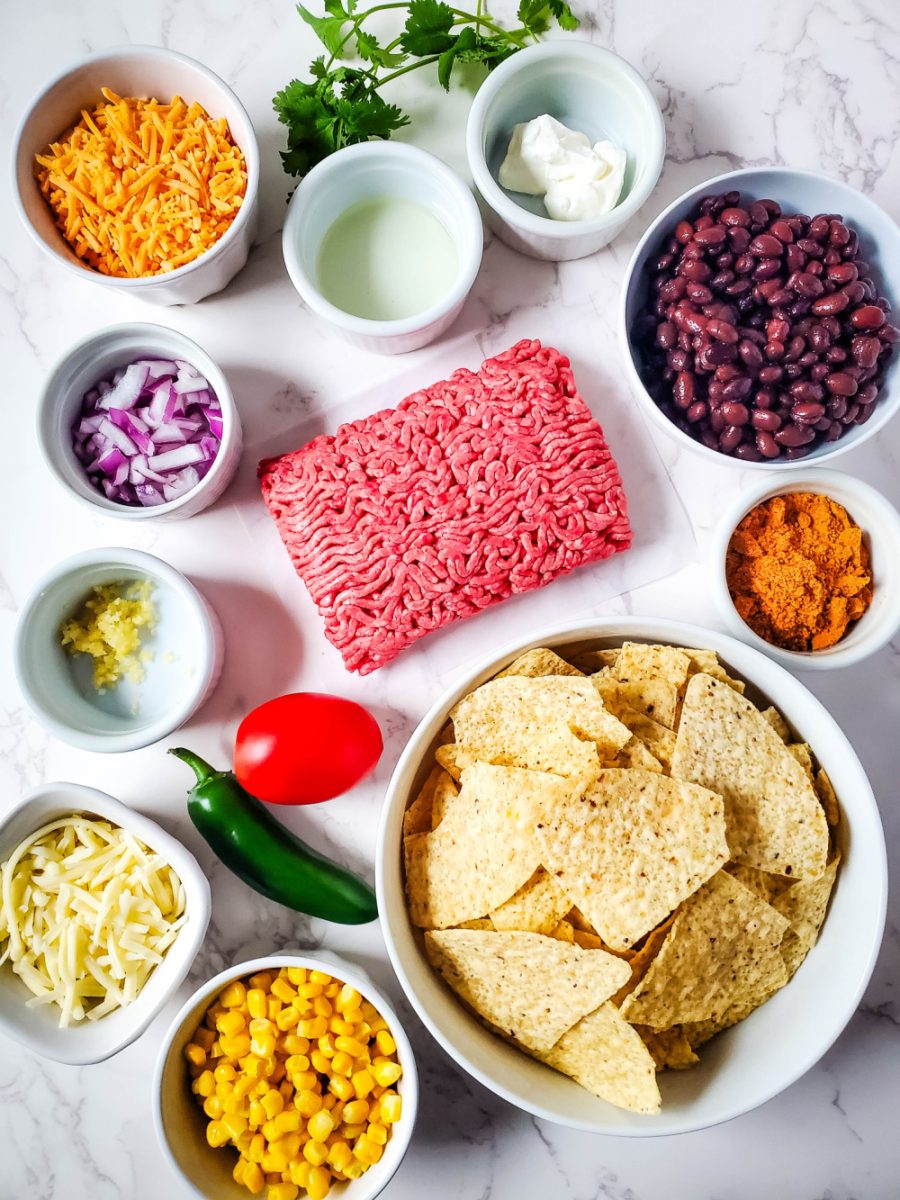Ingredients for loaded sheet pan nachos