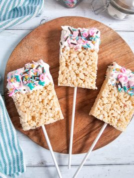 close up of rice cereal treat pops feature image