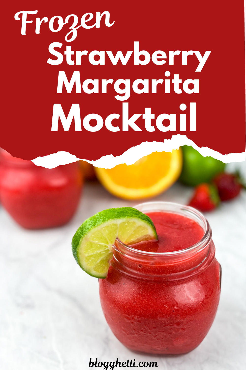 frozen strawberry margarita mocktail image with text